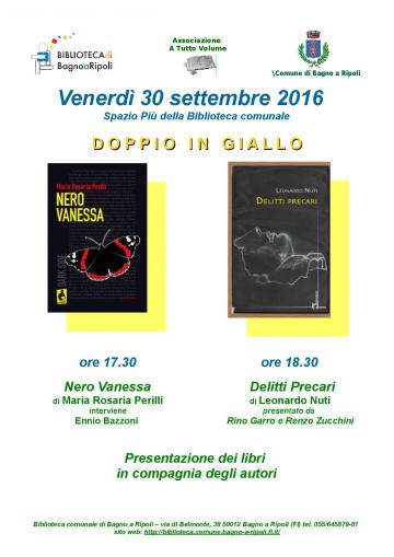 A tutto volume: il 30 settembre “Doppio in giallo”. Presentazione dei libri Nero Vanessa e Delitti Precari