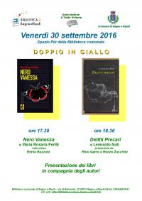 A tutto volume: il 30 settembre “Doppio in giallo”. Presentazione dei libri Nero Vanessa e Delitti Precari